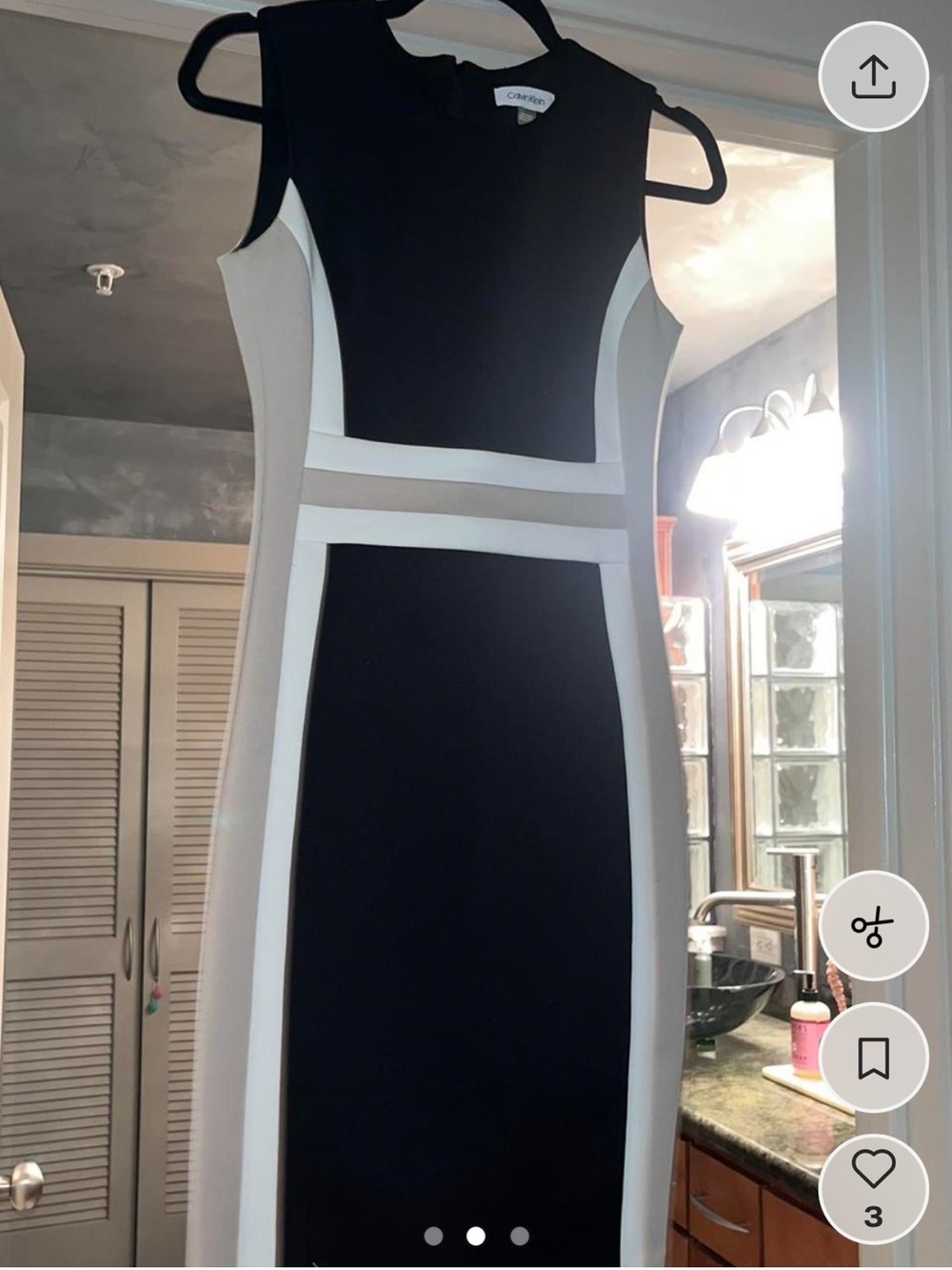 Calvin Klein Black with White Panel Sheath Midi Dress - Picture 2 of 3